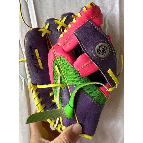 FRANKLIN Tee Ball Glove 22814L Pink/Purple/Green Mesh Mitt 9 1/2 inch, LHT - Picture 9 of 10